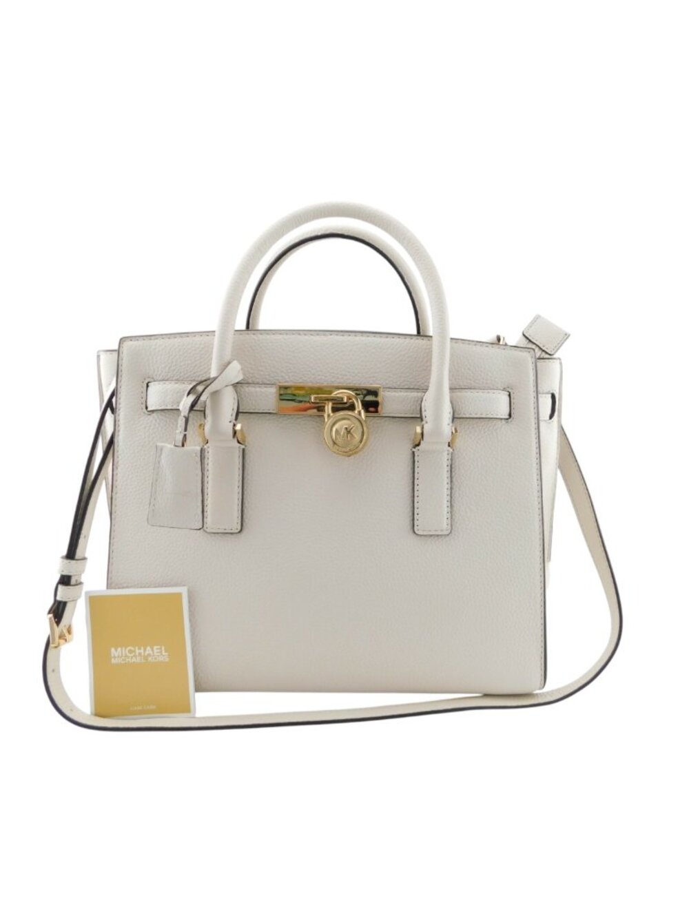 New MICHAEL KORS MK Logo Lock & Key Vanilla Leather Large Satchel Tote Bag